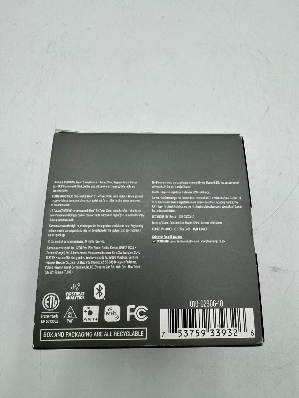 Garmin fenix 8 47mm Smartwatch Solar Sapphire Black 010-02904-20
