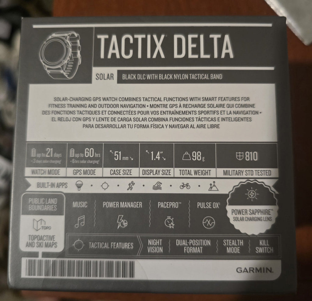 Garmin Tactix Delta Solar Tactical GPS Watch with Nylon Band - Black NEW