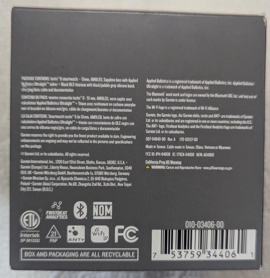 Garmin TACTIX 8 51mm AMOLED Sapphire Edition Smartwatch with Applied Ballistics