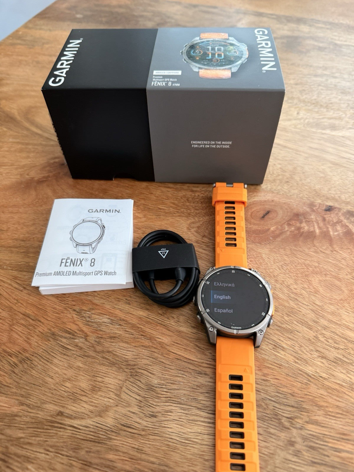 GARMIN Fenix 8 47MM AMOLED Sapphire Unisex Watch 010-02904-11 (Orange)