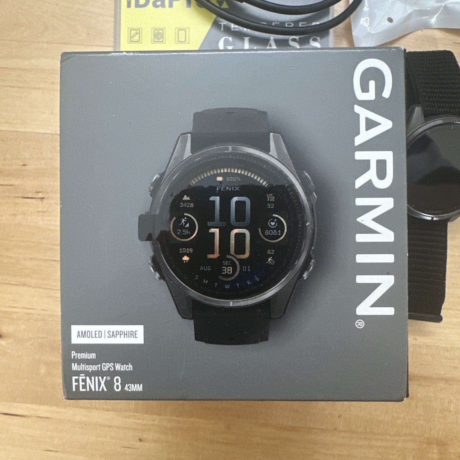 Garmin Fenix 8 AMOLED Sapphire Edition 43mm Grey Carbon Box Case & Watch Straps