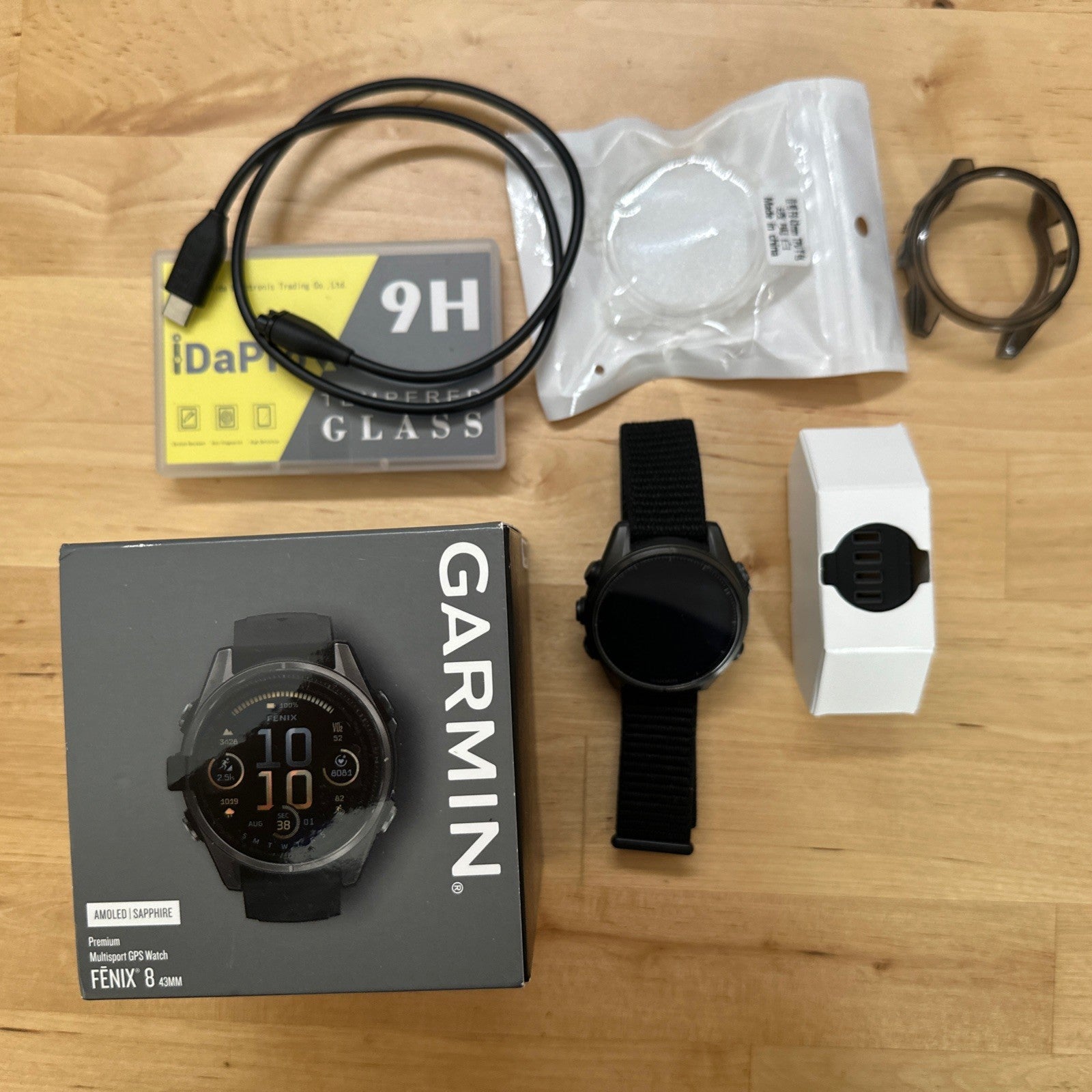 Garmin Fenix 8 AMOLED Sapphire Edition 43mm Grey Carbon Box Case & Watch Straps
